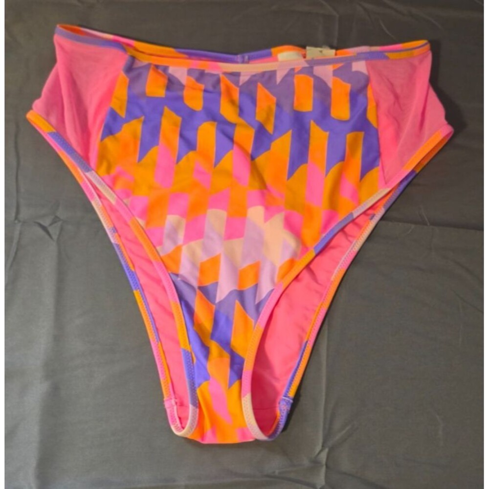 Aerie High Cut Cheeky Pink Orange Swim Bathing Suit Bottom Size L New